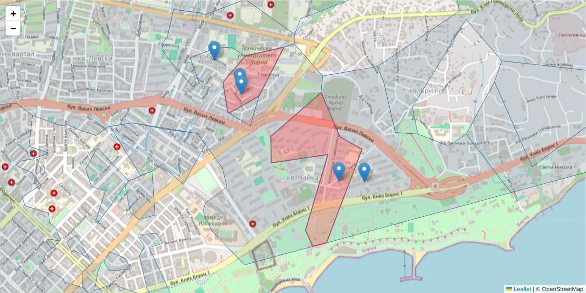 Карта на пощенски код  и съседните пощенски кодове в България