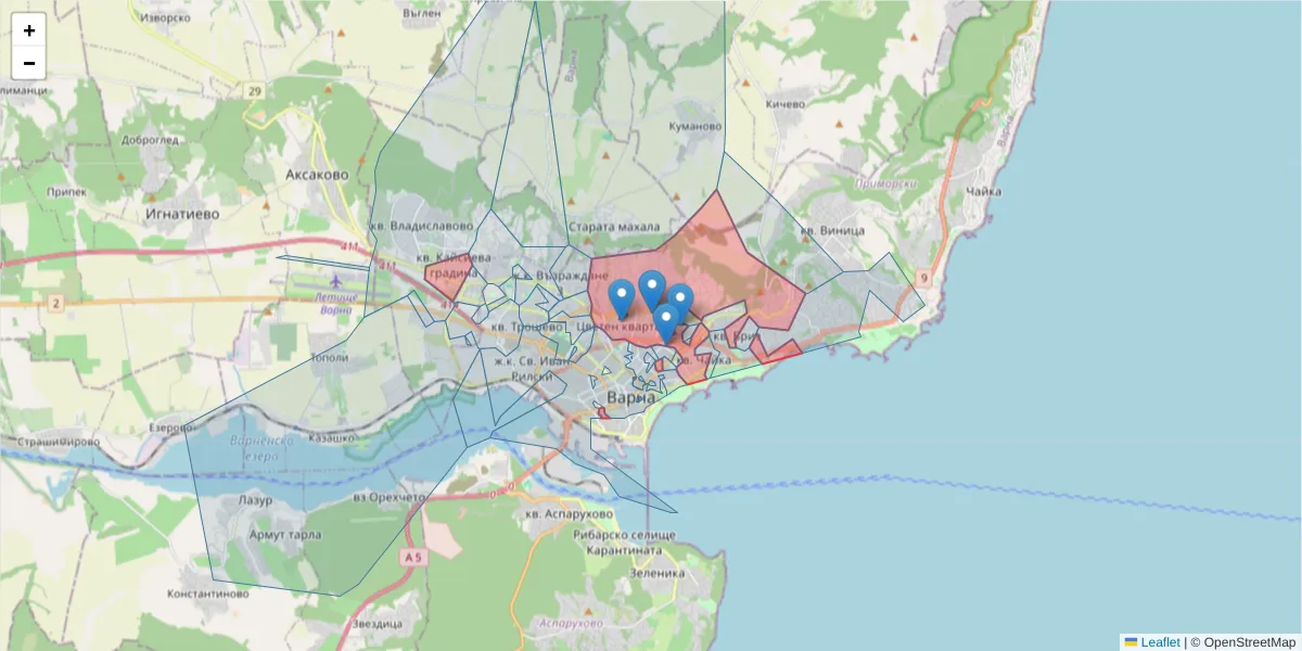 Карта на пощенски код  и съседните пощенски кодове в България