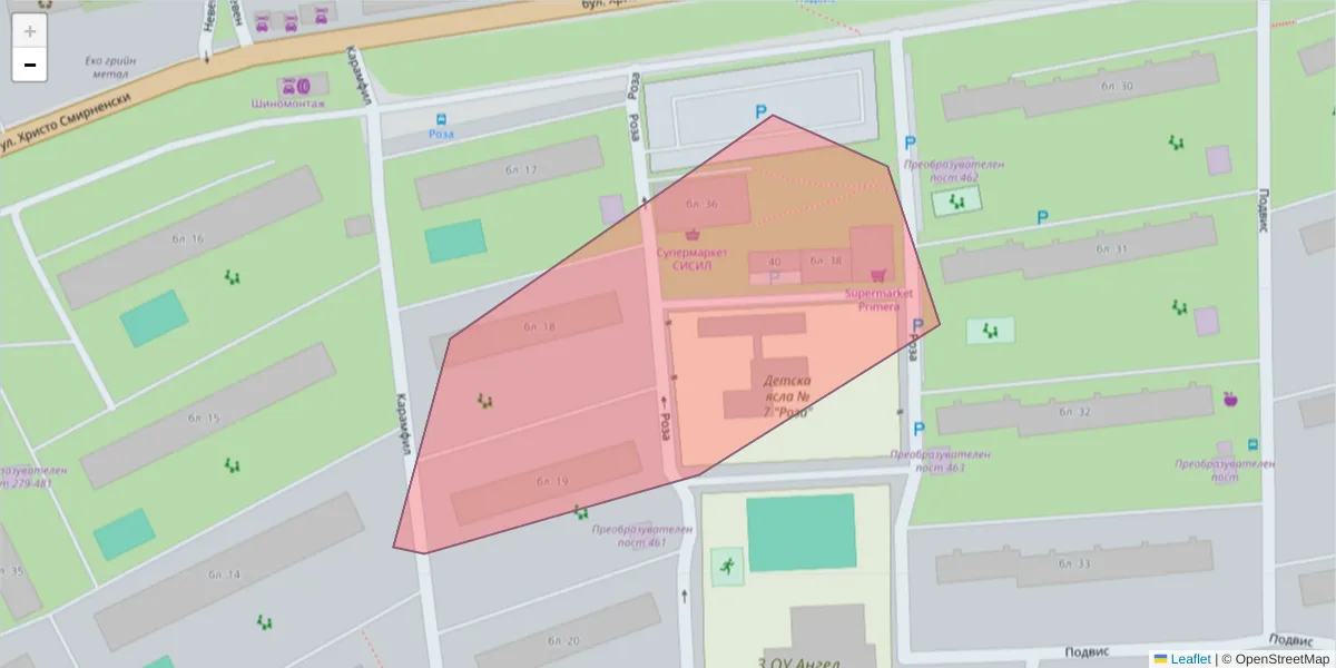 Карта на пощенски код  и съседните пощенски кодове в България
