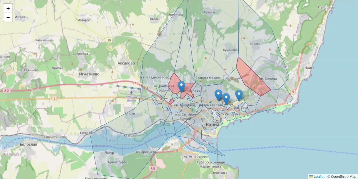 Карта на пощенски код  и съседните пощенски кодове в България