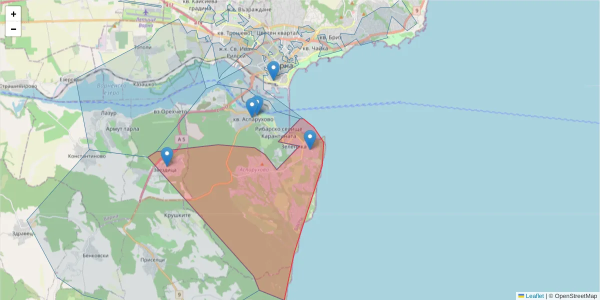 Карта на пощенски код  и съседните пощенски кодове в България