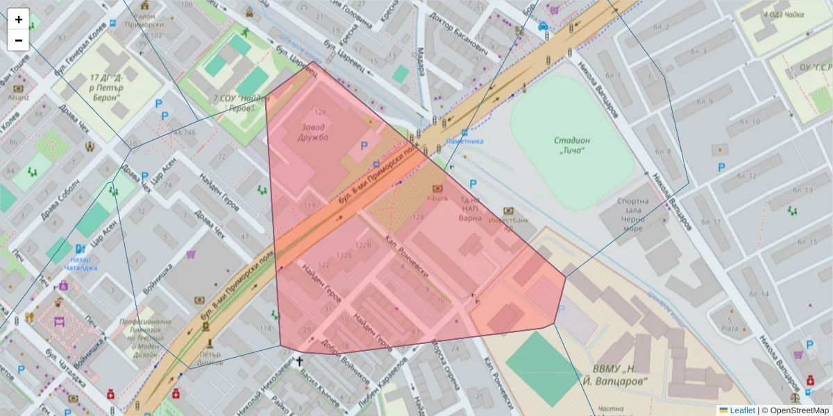 Карта на пощенски код  и съседните пощенски кодове в България