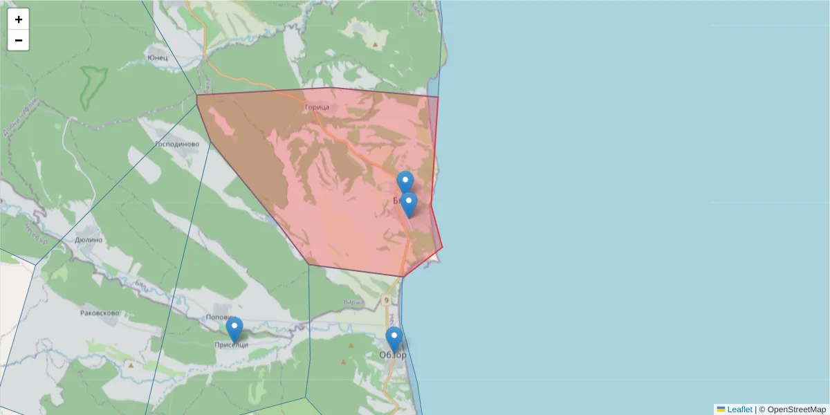 Карта на пощенски код  и съседните пощенски кодове в България