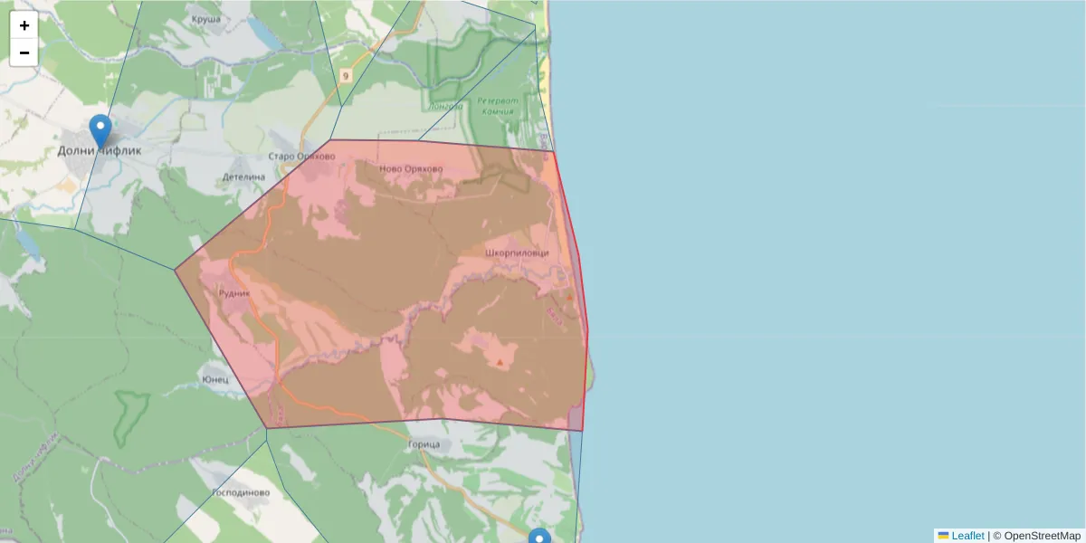 Карта на пощенски код  и съседните пощенски кодове в България