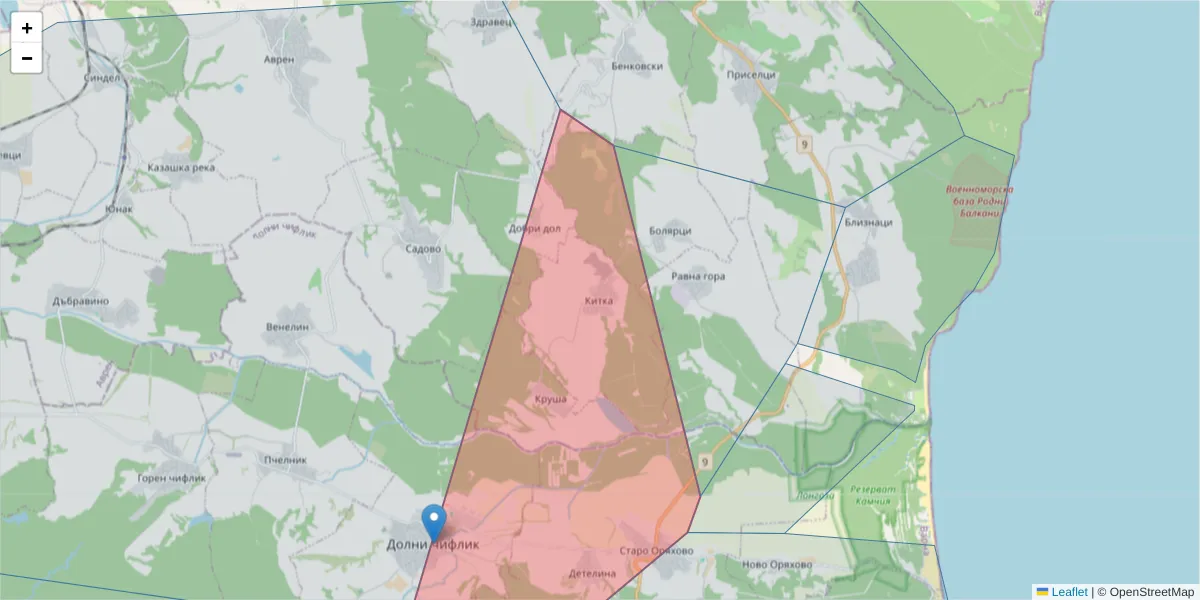 Карта на пощенски код  и съседните пощенски кодове в България