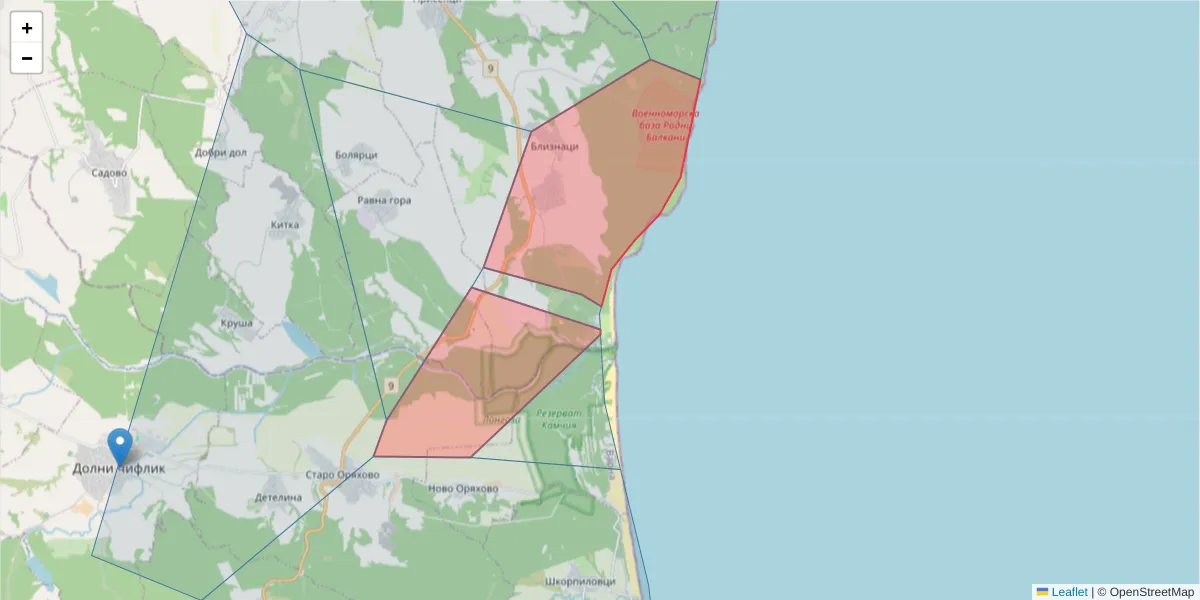 Карта на пощенски код  и съседните пощенски кодове в България