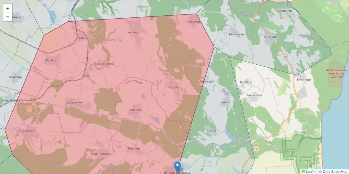 Карта на пощенски код  и съседните пощенски кодове в България