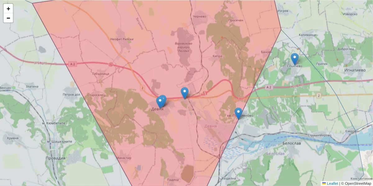 Карта на пощенски код  и съседните пощенски кодове в България