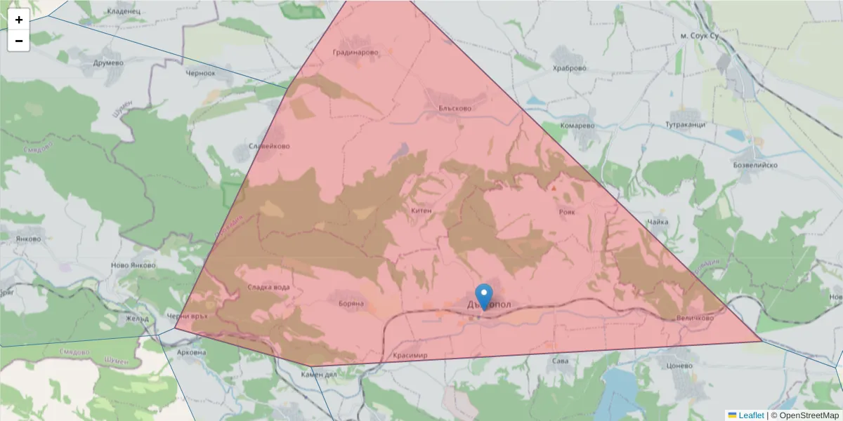 Карта на пощенски код  и съседните пощенски кодове в България