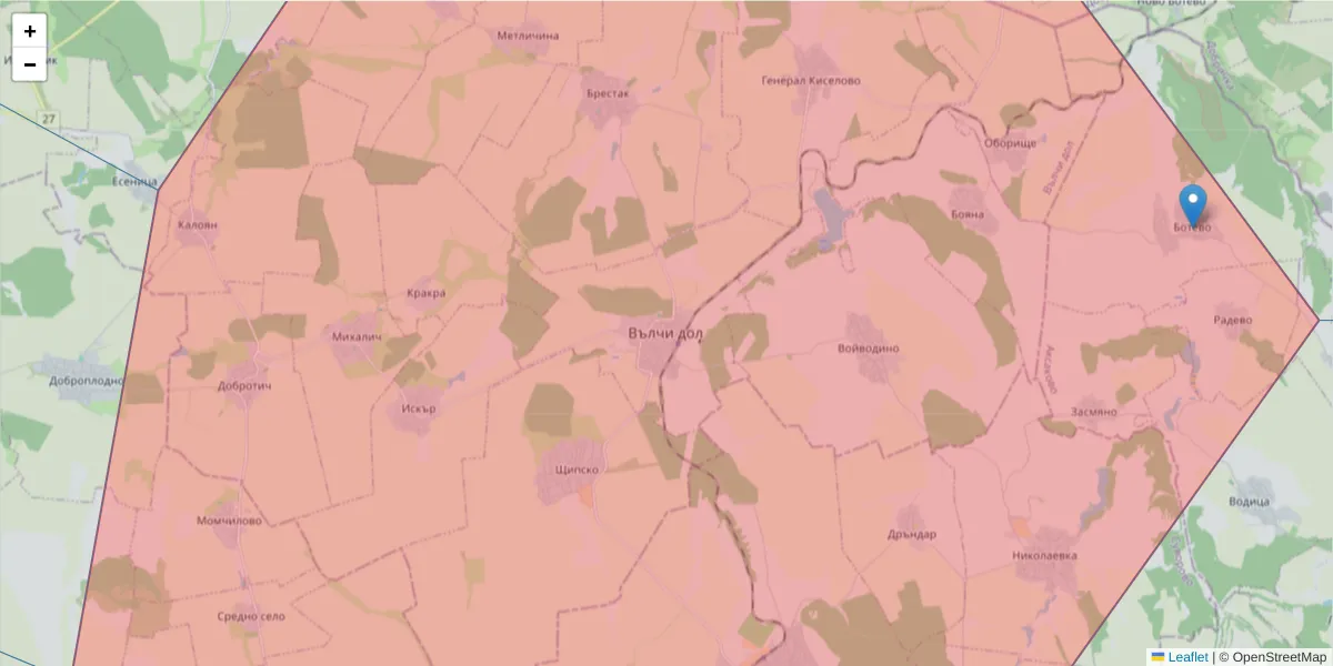 Карта на пощенски код  и съседните пощенски кодове в България