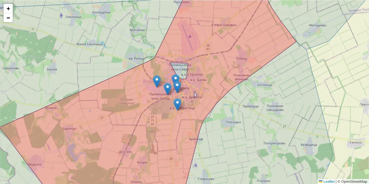 Карта на пощенски код  и съседните пощенски кодове в България