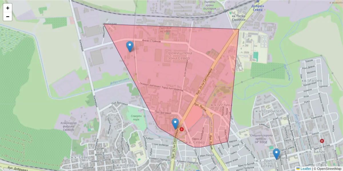 Карта на пощенски код  и съседните пощенски кодове в България