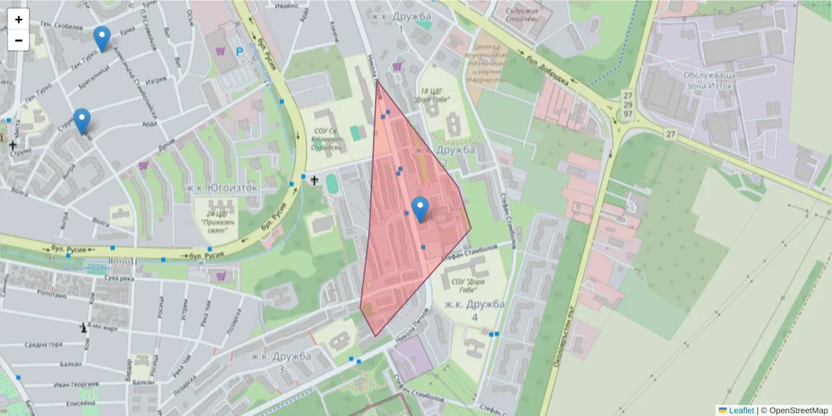 Карта на пощенски код  и съседните пощенски кодове в България