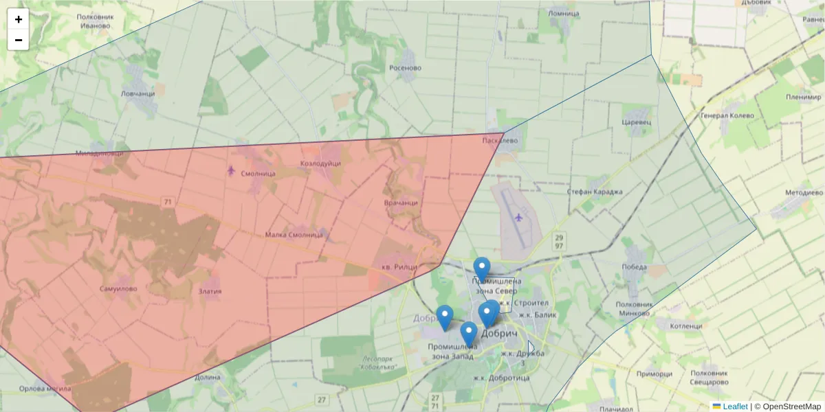 Карта на пощенски код  и съседните пощенски кодове в България