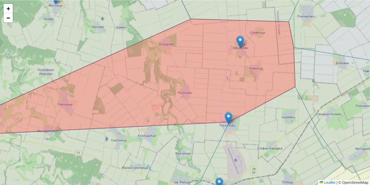 Карта на пощенски код  и съседните пощенски кодове в България