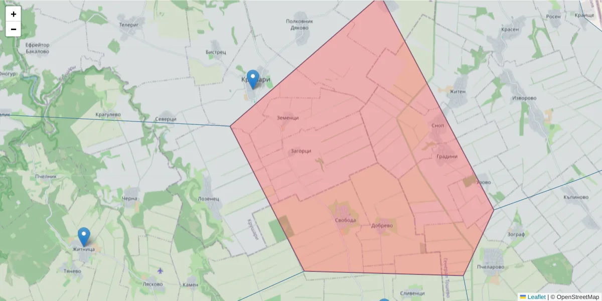 Карта на пощенски код  и съседните пощенски кодове в България