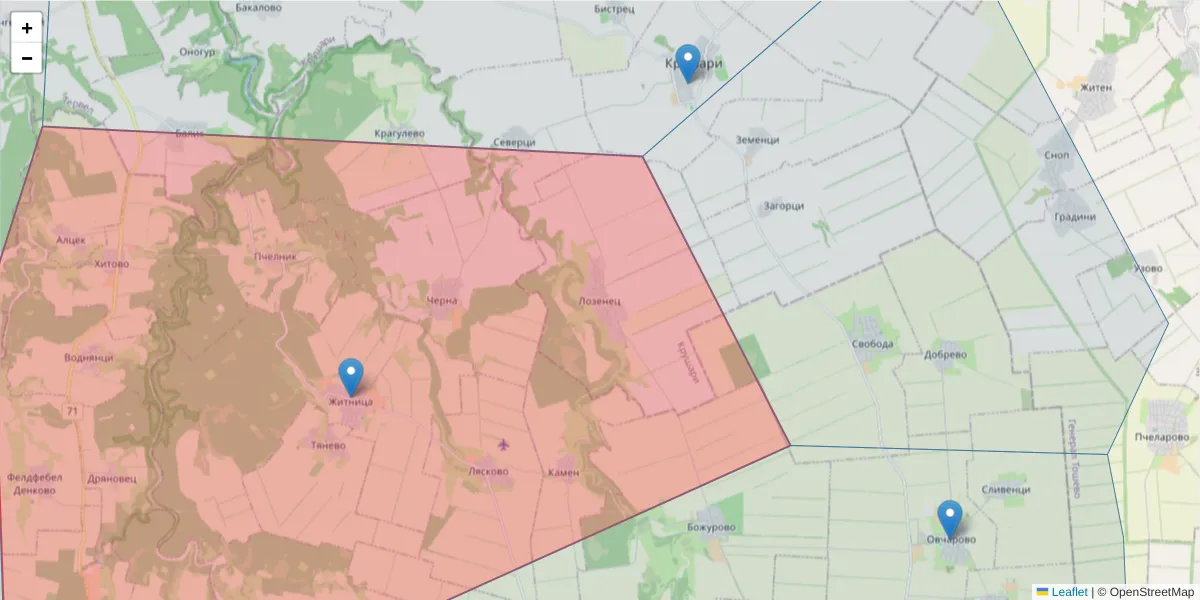Карта на пощенски код  и съседните пощенски кодове в България