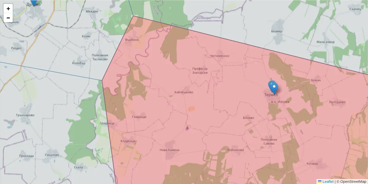 Карта на пощенски код  и съседните пощенски кодове в България