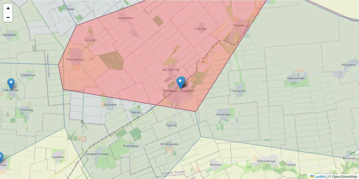 Карта на пощенски код  и съседните пощенски кодове в България