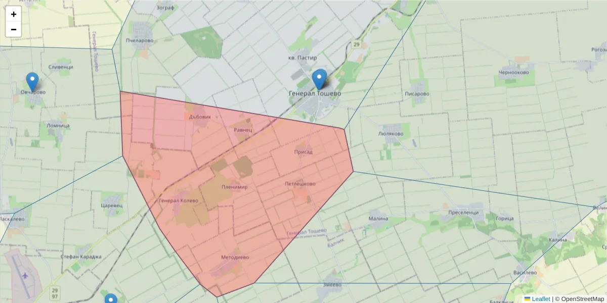 Карта на пощенски код  и съседните пощенски кодове в България