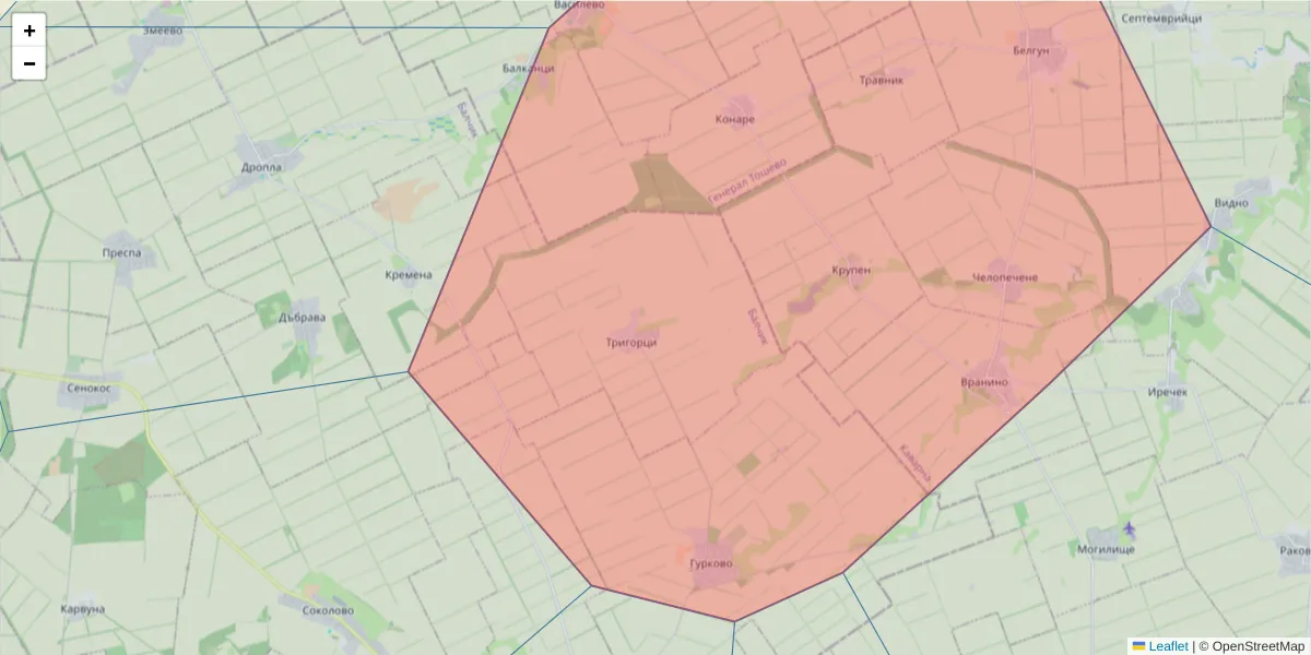 Карта на пощенски код  и съседните пощенски кодове в България