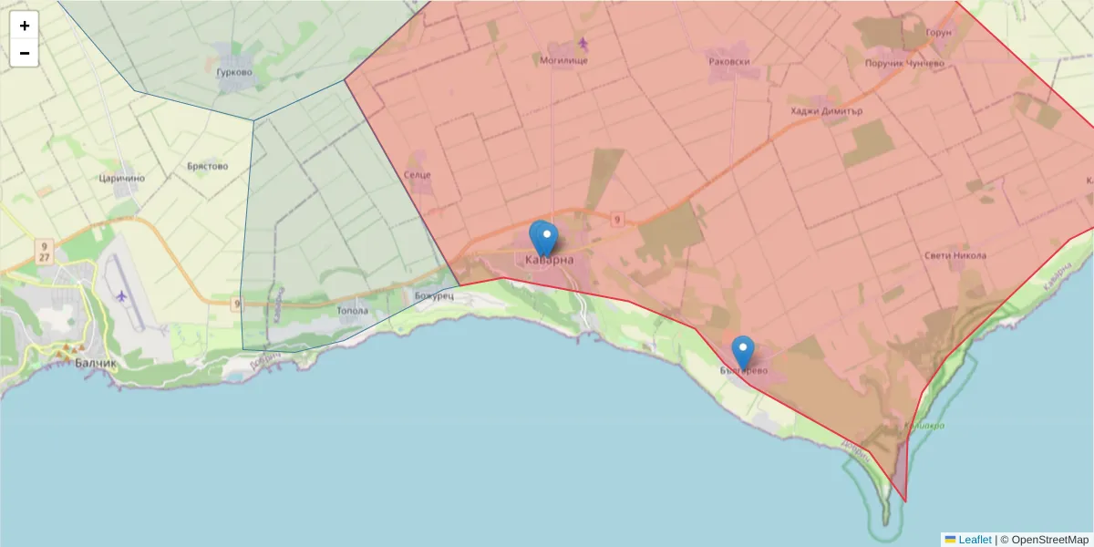 Карта на пощенски код  и съседните пощенски кодове в България