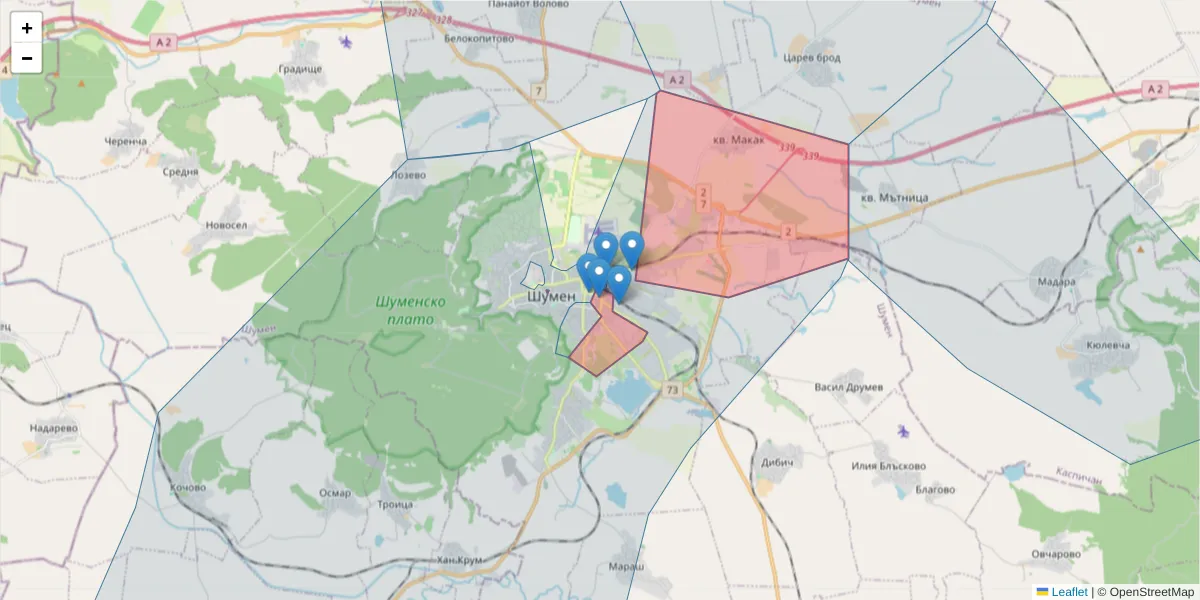 Карта на пощенски код  и съседните пощенски кодове в България