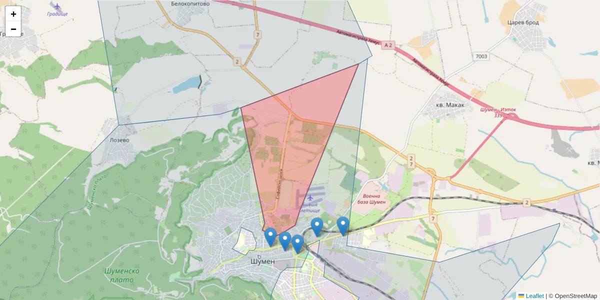 Карта на пощенски код  и съседните пощенски кодове в България