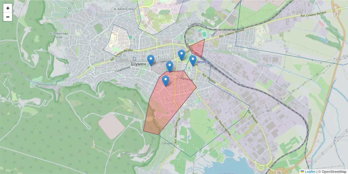 Карта на пощенски код  и съседните пощенски кодове в България