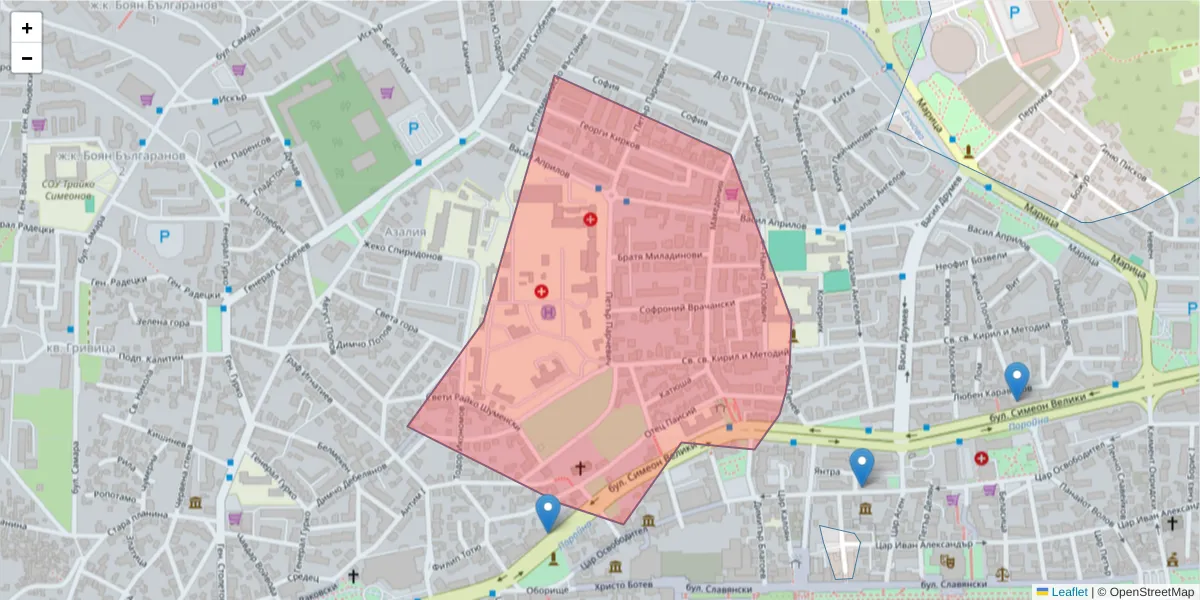 Карта на пощенски код  и съседните пощенски кодове в България