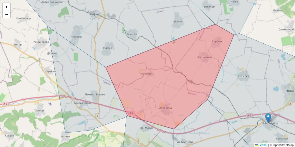 Карта на пощенски код  и съседните пощенски кодове в България