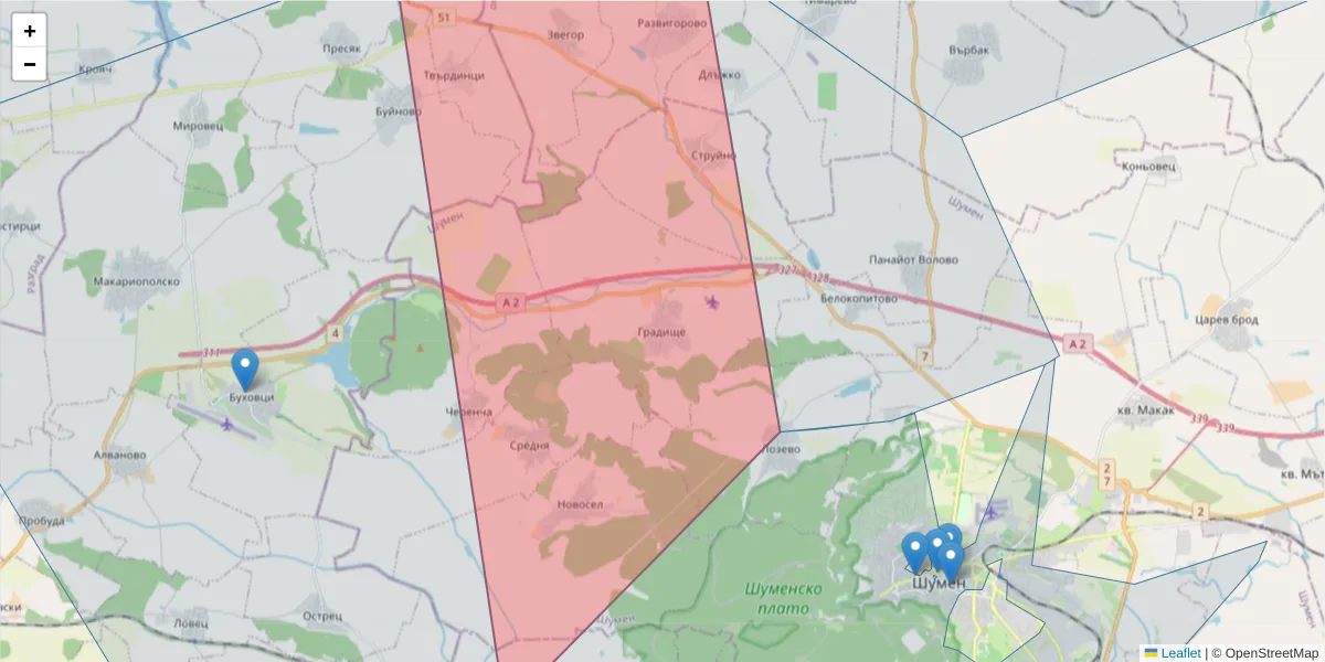 Карта на пощенски код  и съседните пощенски кодове в България