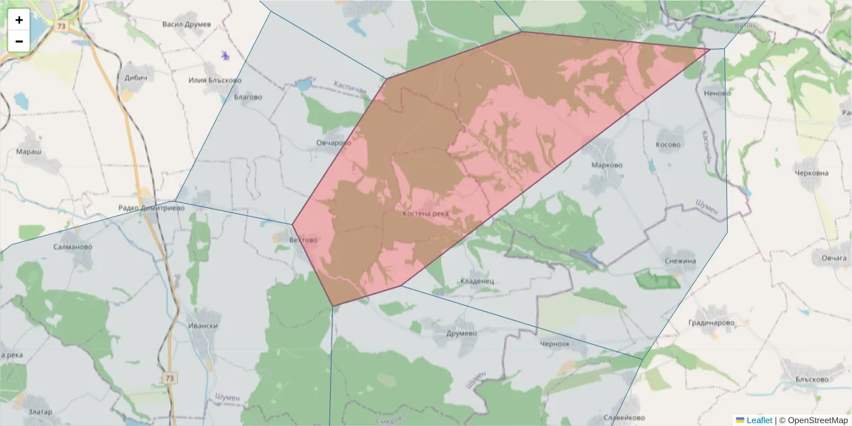 Карта на пощенски код  и съседните пощенски кодове в България