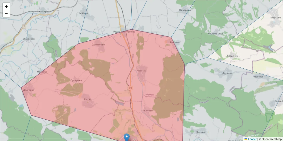 Карта на пощенски код  и съседните пощенски кодове в България