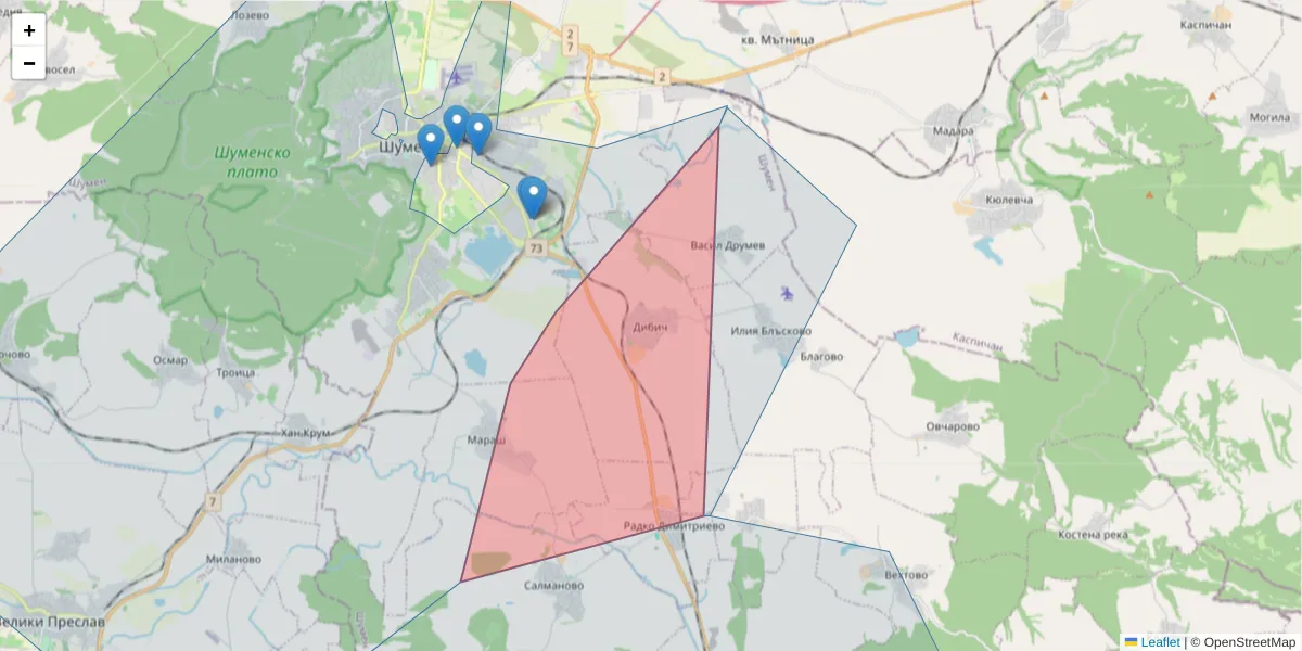 Карта на пощенски код  и съседните пощенски кодове в България