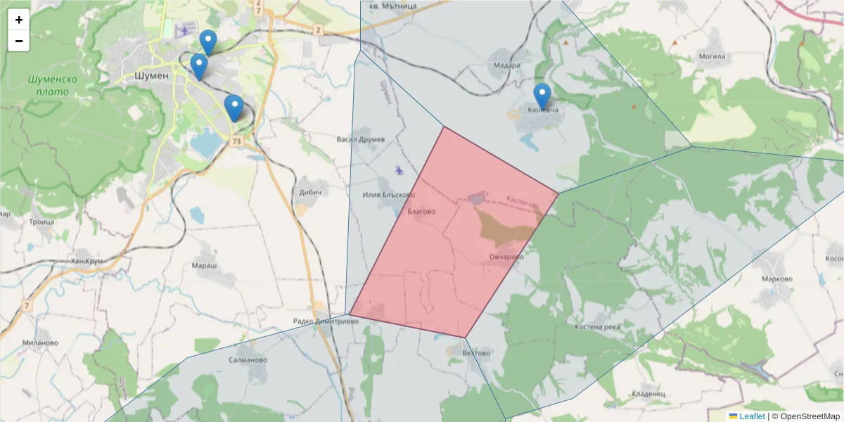 Карта на пощенски код  и съседните пощенски кодове в България