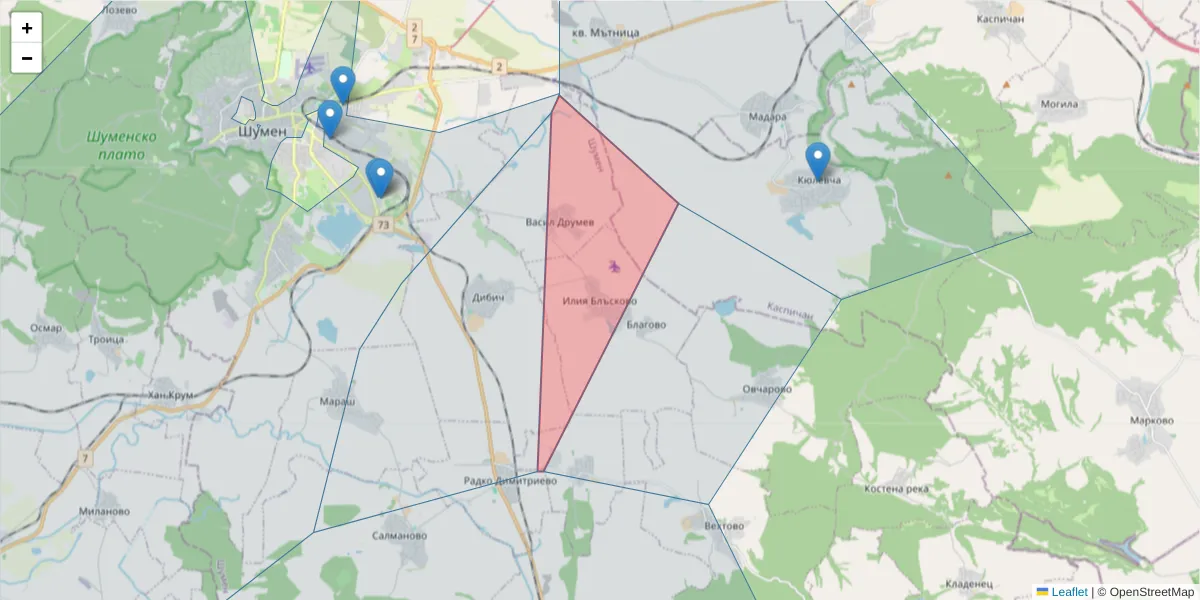 Карта на пощенски код  и съседните пощенски кодове в България