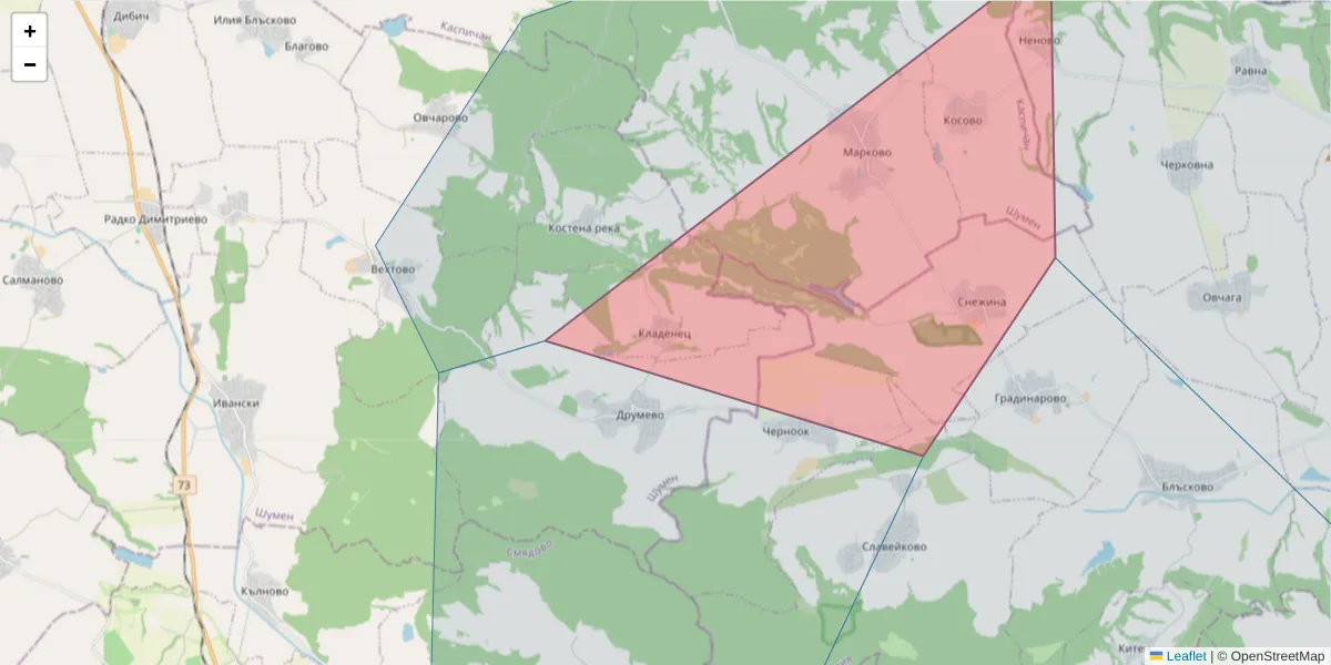 Карта на пощенски код  и съседните пощенски кодове в България