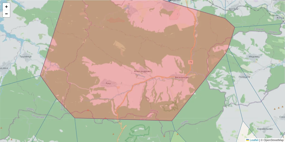 Карта на пощенски код  и съседните пощенски кодове в България