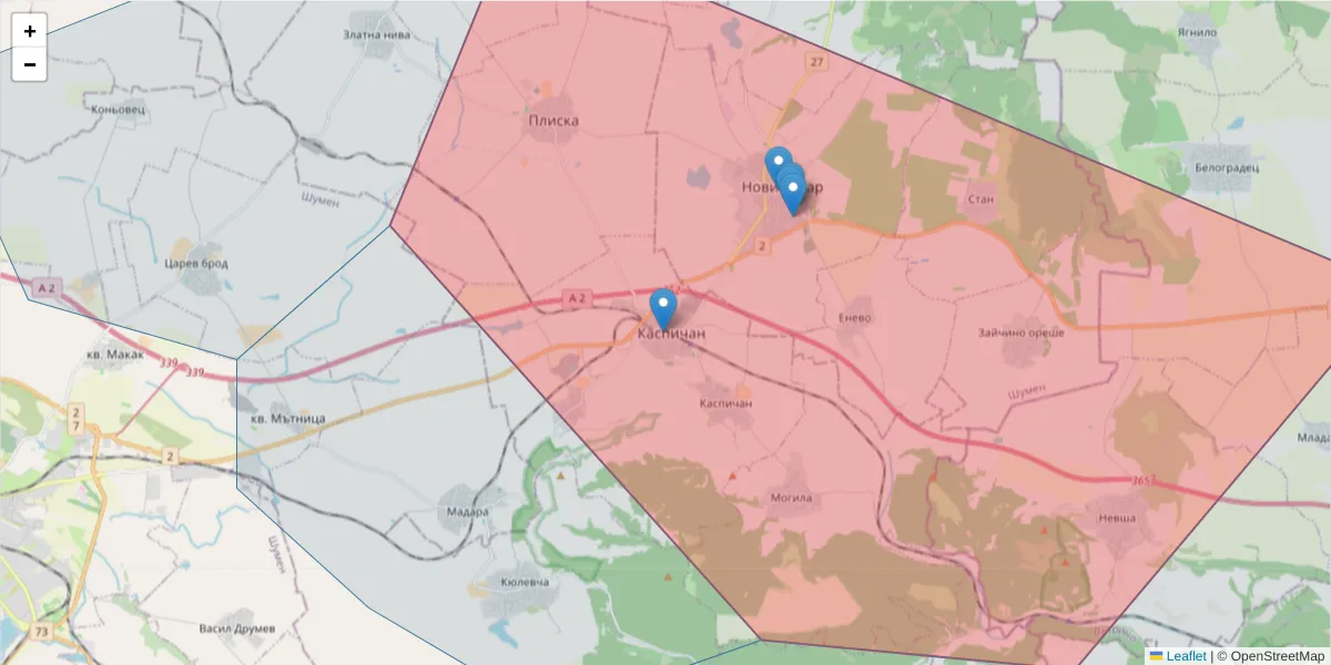 Карта на пощенски код  и съседните пощенски кодове в България