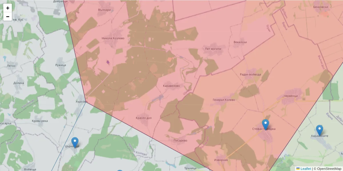 Карта на пощенски код  и съседните пощенски кодове в България