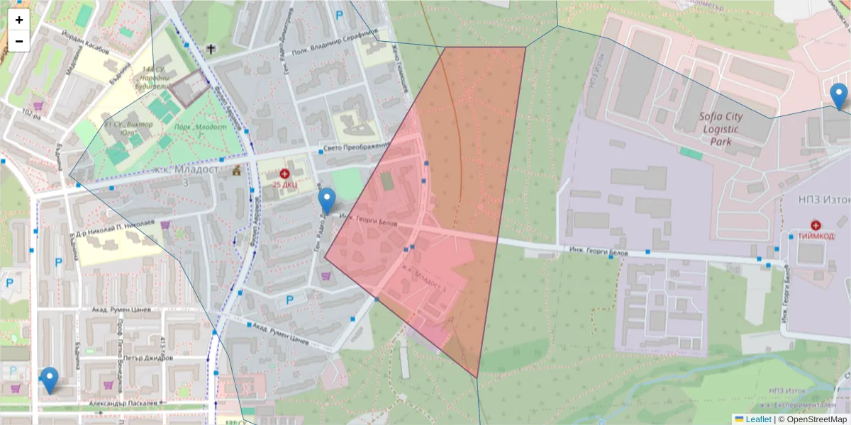 Карта на пощенски код  и съседните пощенски кодове в България